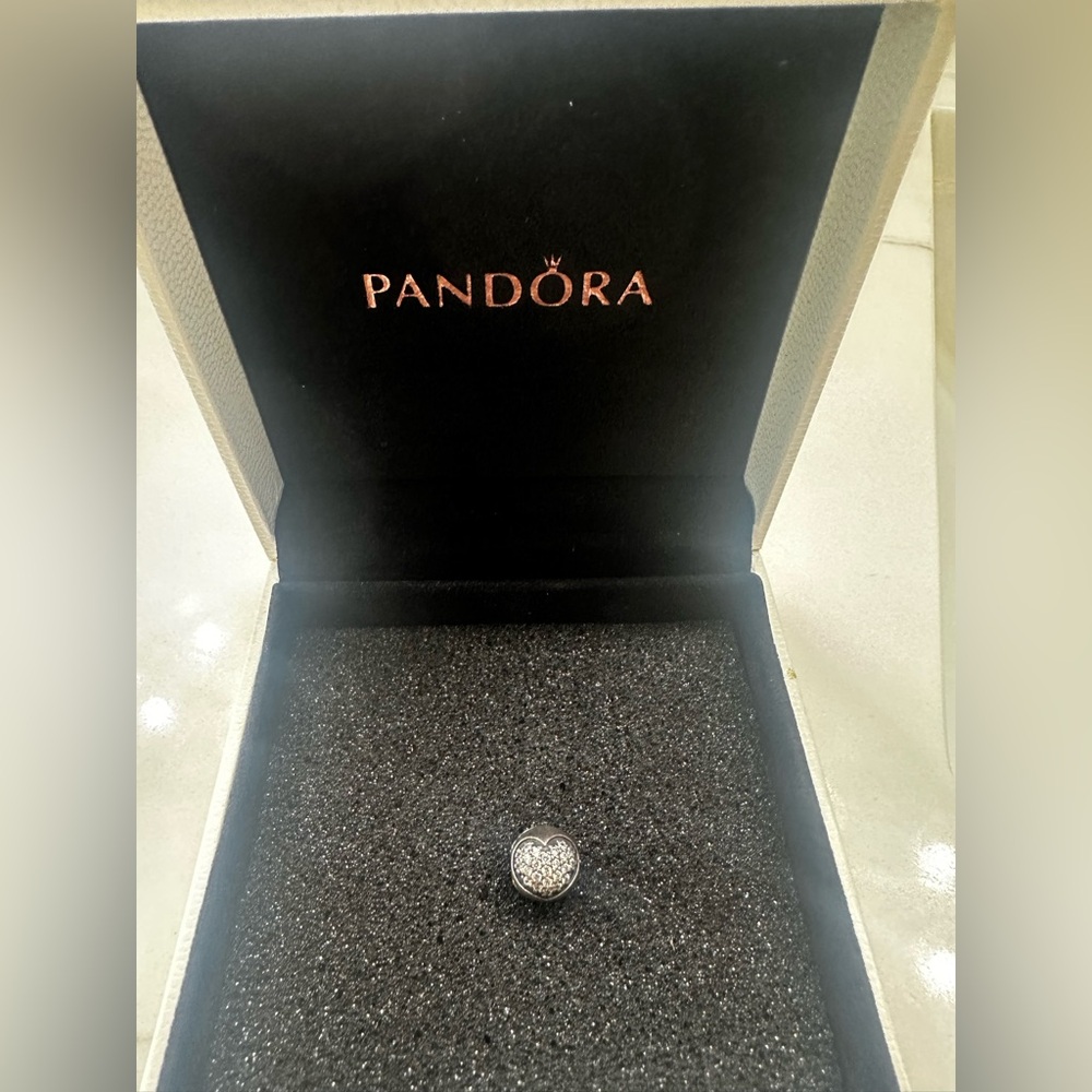 Pandora Jewelry Pave Studded Heart Clip Charm Sterling Silver One Size - Picture 2 of 4